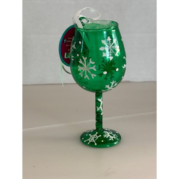 Lolita My Mini Wine Glass Ornament Emerald Snowflakes Christmas Decoration - Picture 2 of 4